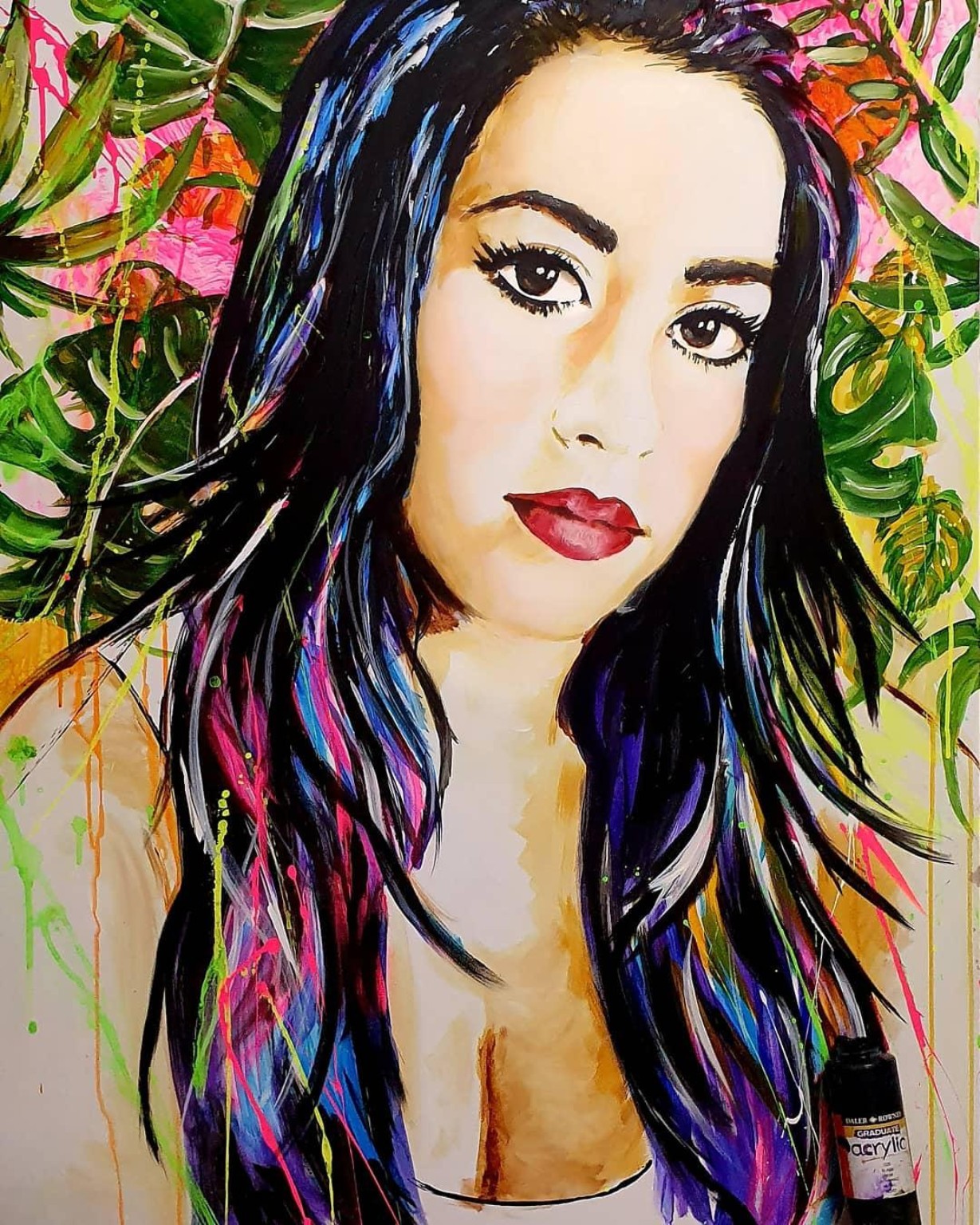 Retrato artístico de mujer pintado por Mónica Jimeno